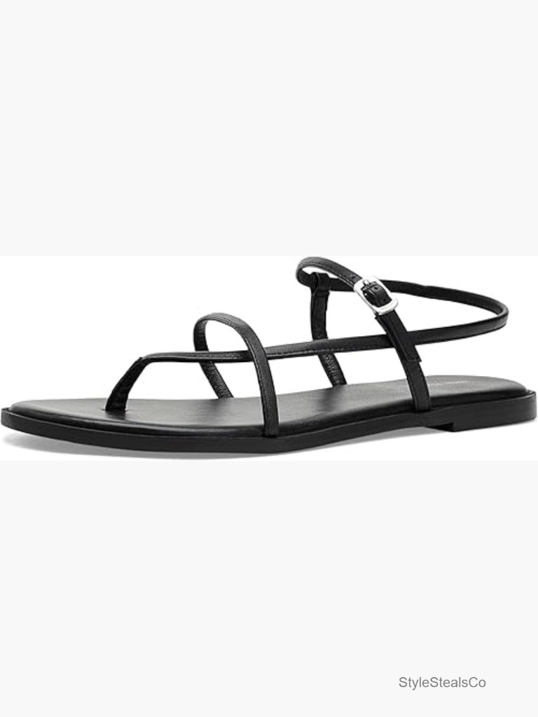 Strappy Flat Sandals With Adjustable Buckle - Leather